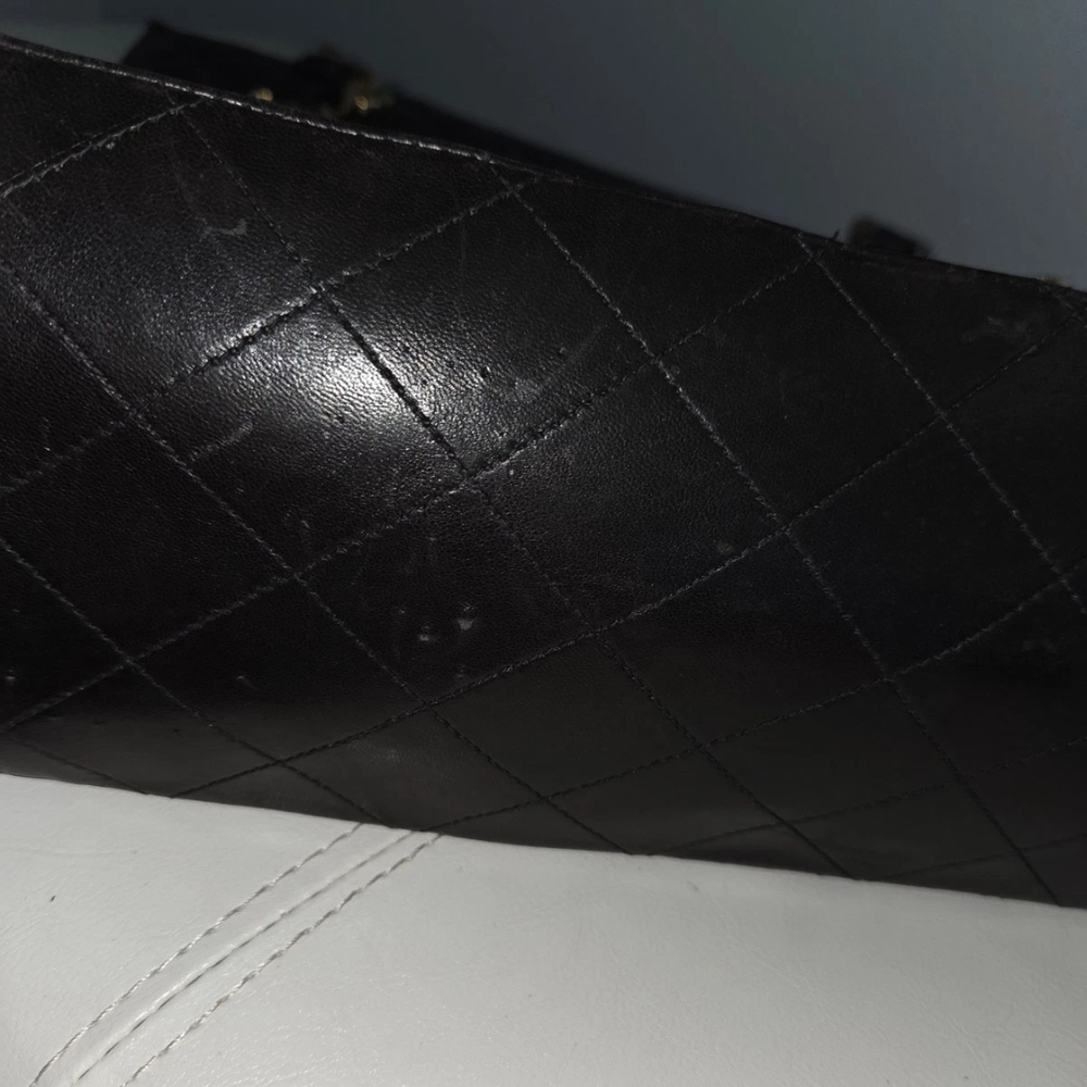 Chanel Vintage Black Quilted Leather Tote Bag 24k Plated Gold Chain Straps - Picture 8 of 16